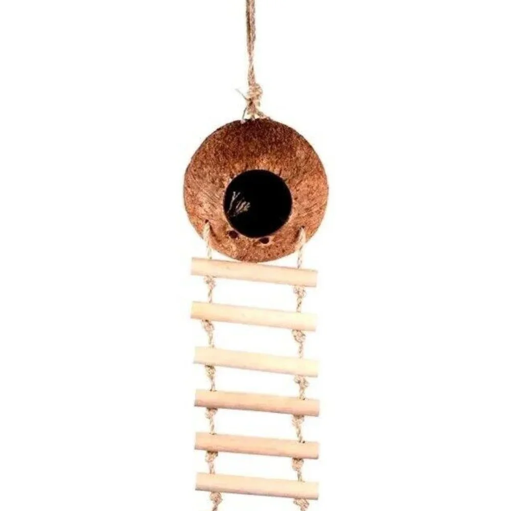 🐰🎉Hanging Coconut Hide With Ladder Perch Toy For Birds